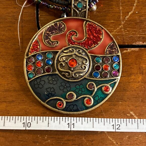 0114 Chico's Boho-Style Multi-Strand Necklace w/Rhinestone-Accented Pendant - Picture 6 of 6